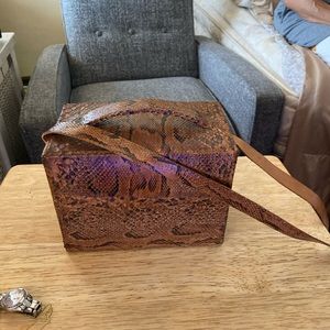 Handmade brown snakeskin/leather box crossbody bag